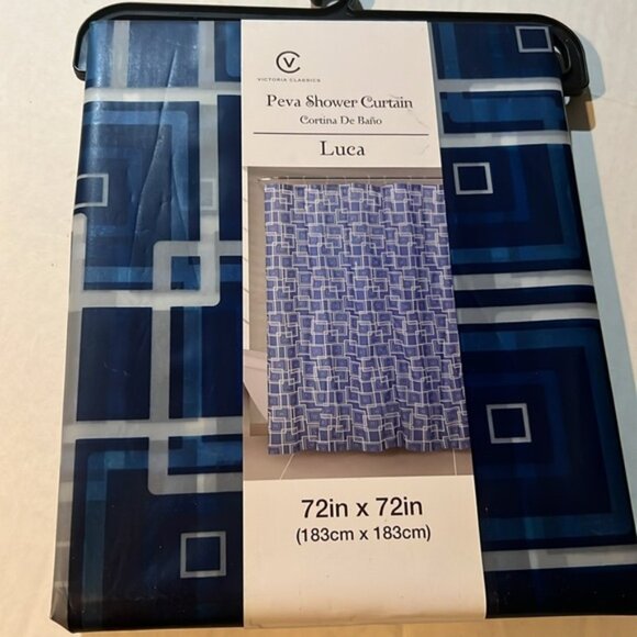 Navy Blue Tile PEVA Shower Curtains NEW - Picture 2 of 2